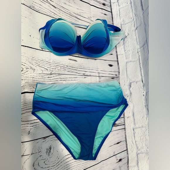 High waisted bikini bottoms size 10 ombré Blue. Bleu Rod Beattie - Picture 2 of 3